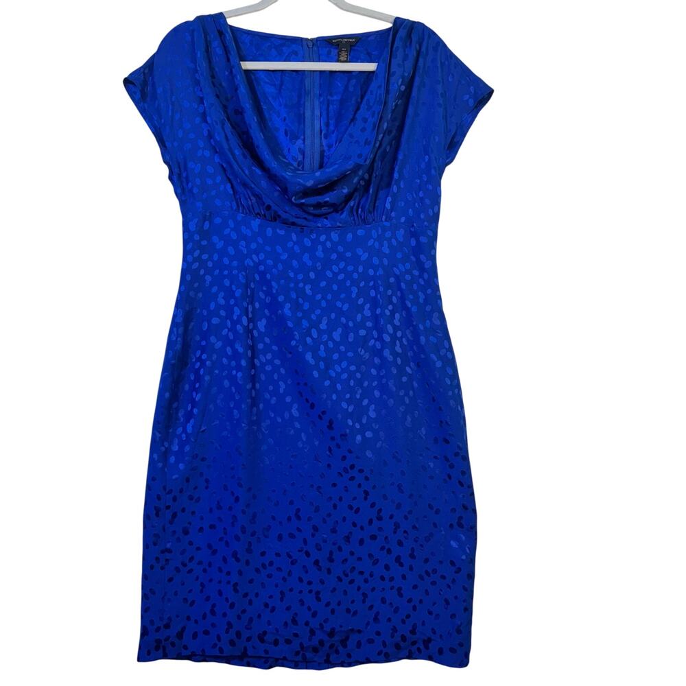 Banana Republic Subtle Polka Dot Pattern Royal Blue Cowl Neck Silk Dress Size 8